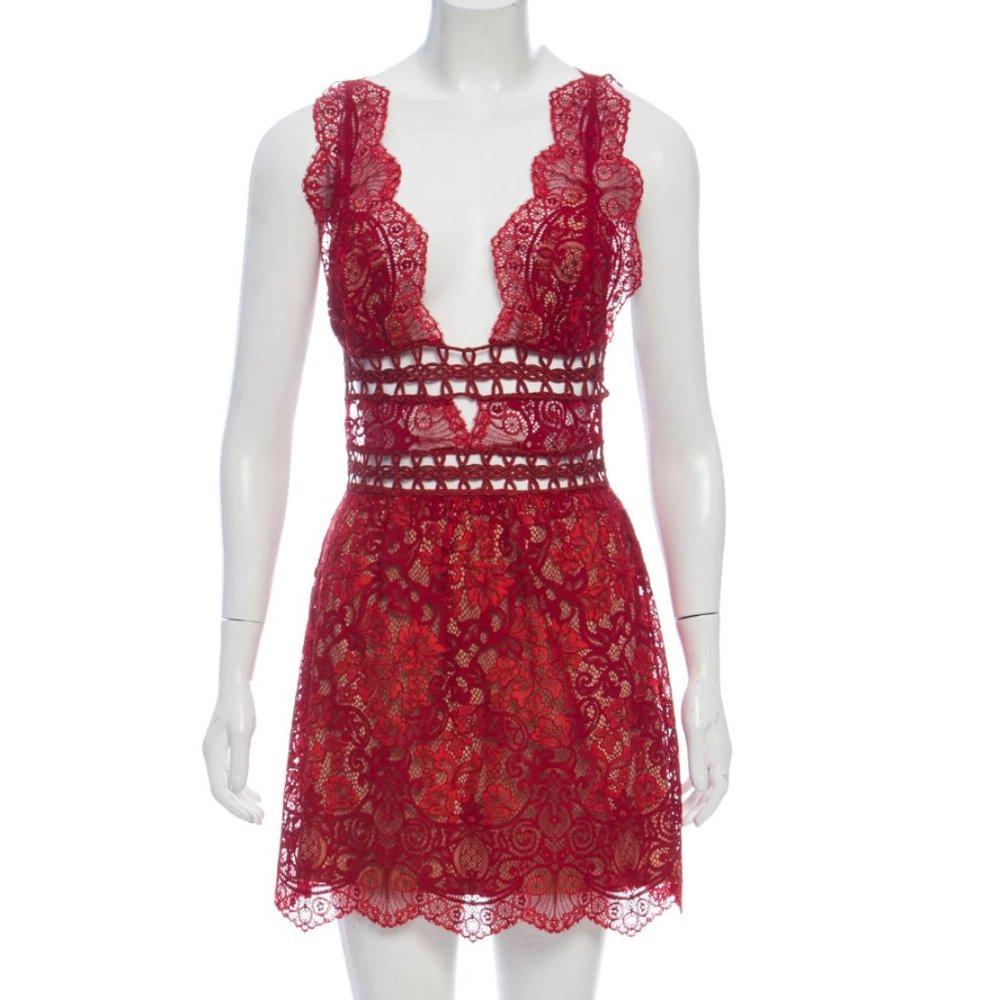 FOR LOVE & LEMONS Embroidered Lace Mini Dress
